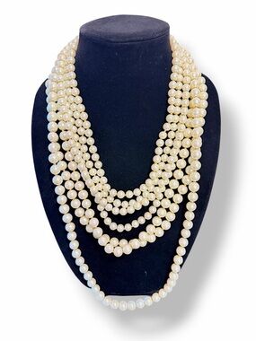 Vintage 7 strand faux pearls Statement Necklace